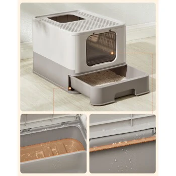 FEANDREA Katzentoilette, Mit Deckel Grau 6 FEANDREA Katzentoilette, Mit Deckel Grau – Bild 4